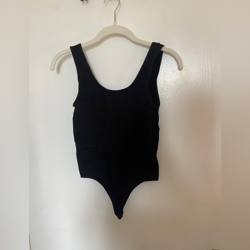 cotton on black ribbed lower back body suit